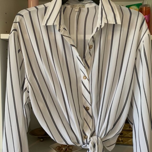 B&W Button Up Blouse - Picture 1 of 2